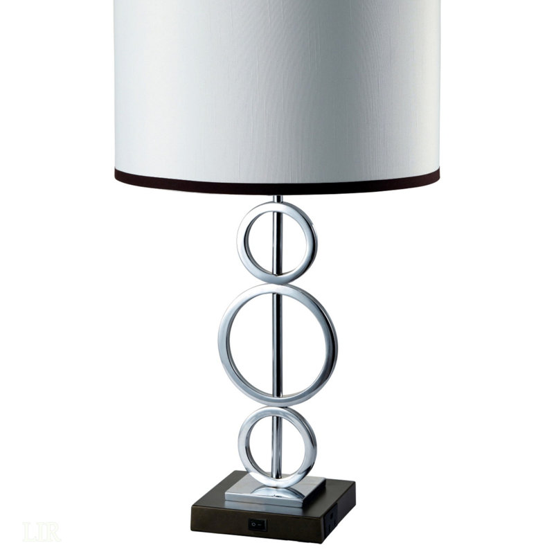 Lampe de table 29 po en métal avec finition argentée, anneau