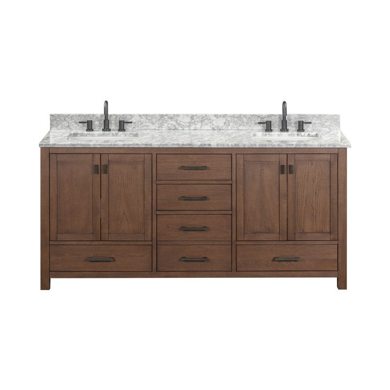 Modero 73" Double Bathroom Vanity Set, Mocha Oak, 73", Carrara White Marble
