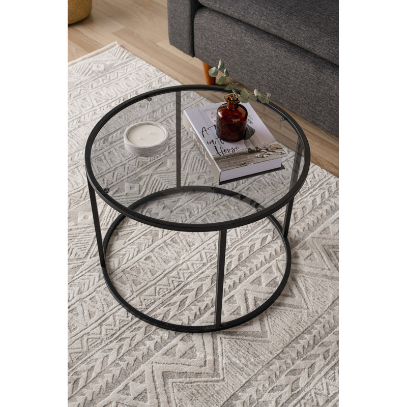 Table basse moderne et industrielle, noire, 23,6 po x 16,9 po x 23,6 po | Plateau 100% verre trempé (0,16 po d'épaisseur) et cadre 100% métal | Conception élégante et durable, parfaite pour le salon et les espaces contemporains