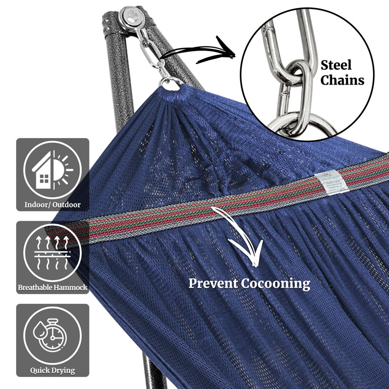 Aegean Blue Double Camping Hammock with Adjustable Stand