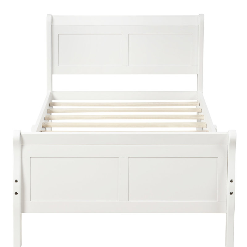 Lit plateforme simple en bois massif blanc avec tête de lit