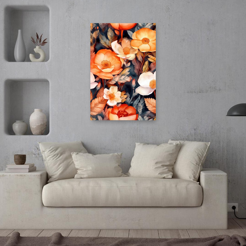 «Dark Autumn Blooms», art abstrait coquelicot, H 36 po x l 24 po