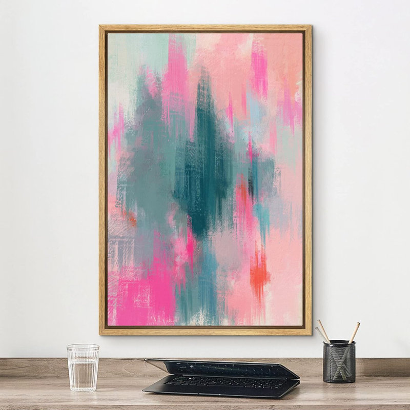 Aquarelle néon rose bleu, H 24 po x l 16 po x P 1,5 po, Naturel