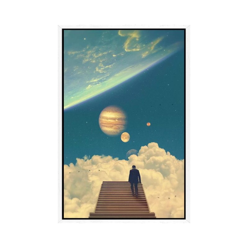 Stairway To Heaven by Nicebleed - Print on Canvas, 66.04cm H x 45.72cm W x 3.81cm D, White Framed
