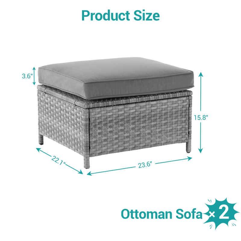 Repose-pieds d'extérieur avec coussin (ensemble de 2), Gris, Gris