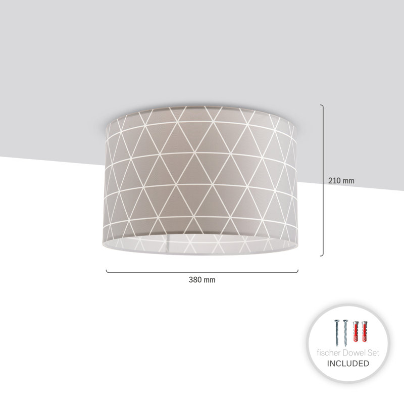 Danes Fabric Flush Ceiling Light, Grey, 24.5cm H x 38cm W x 38cm D