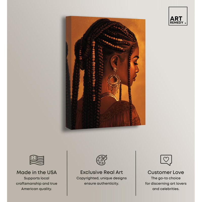 Crowned in Braids Ebony Portrait Wrapped Canvas Art, 10" x 15"