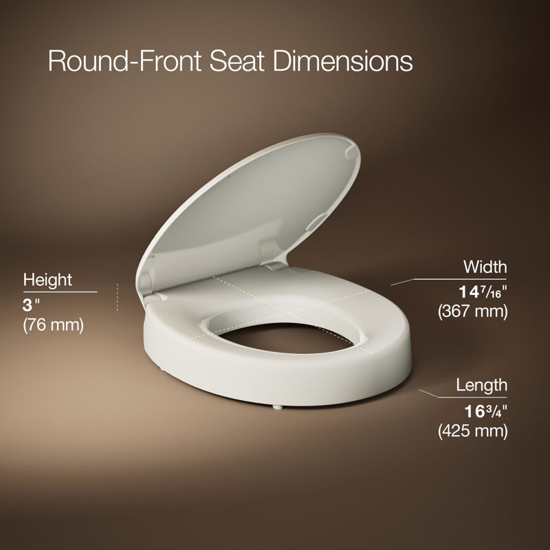 Hyten Elevated Quiet-Close Round-Front Toilet Seat, Almond