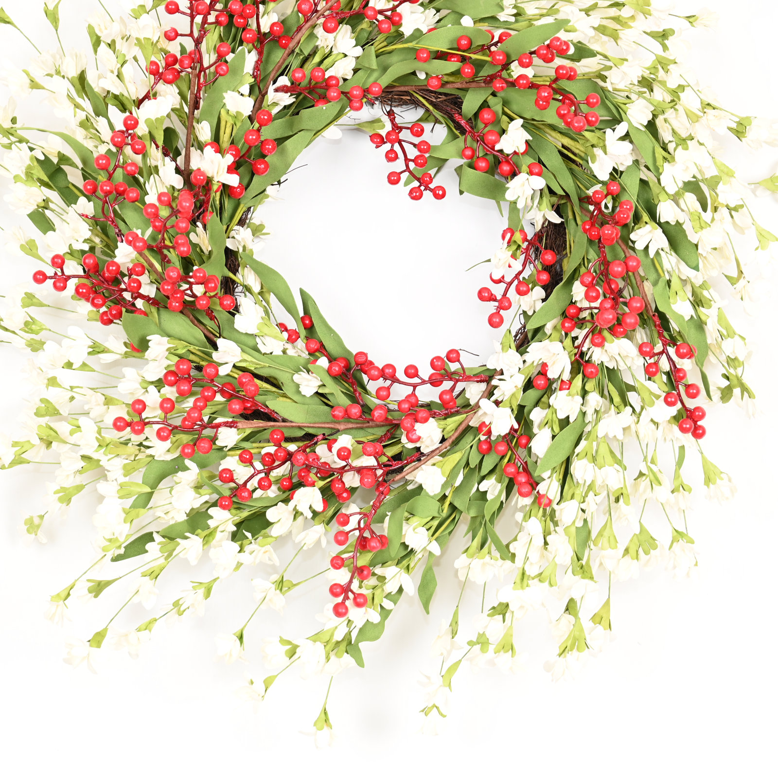 24" Handcrafted Berry Forsythia Wreath