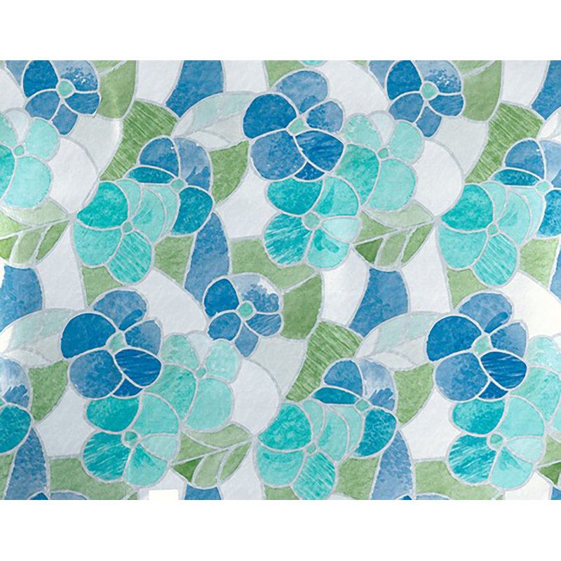 Self-Adhesive Privacy Glass Window Film, 17" x 78" Roll, Stained Glass, Blue/Green