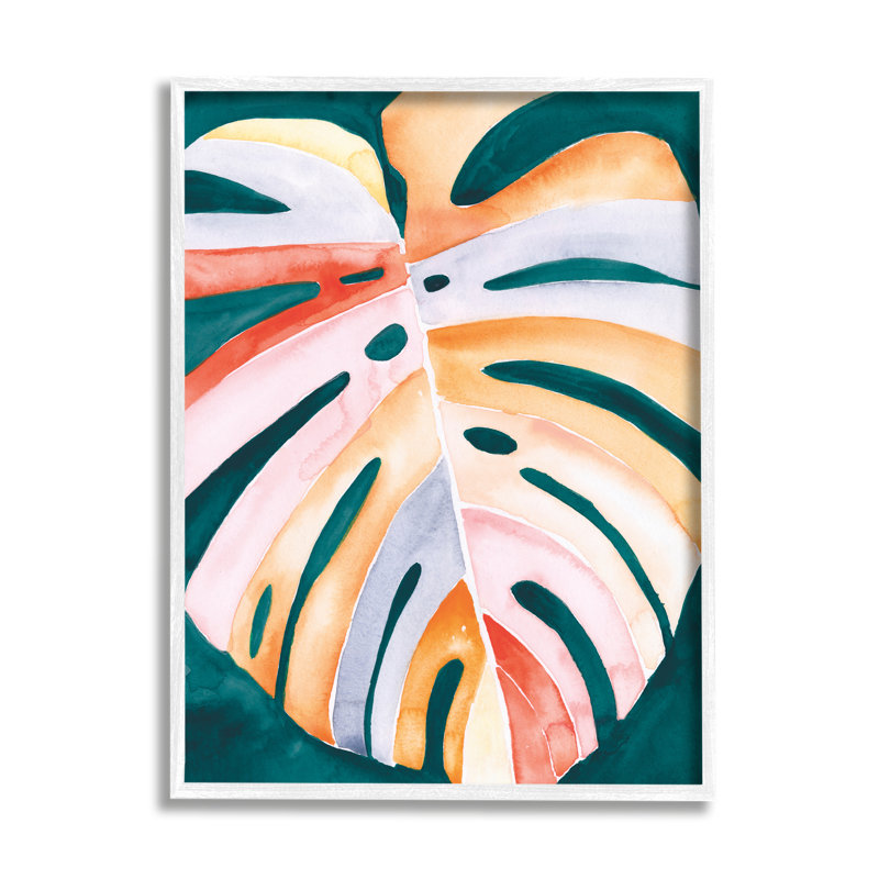 «Tropical Monstera Leaf on Wood» par Jennifer Paxton Parker, peinture, H 14 po x l 11 po x P 1,5 po