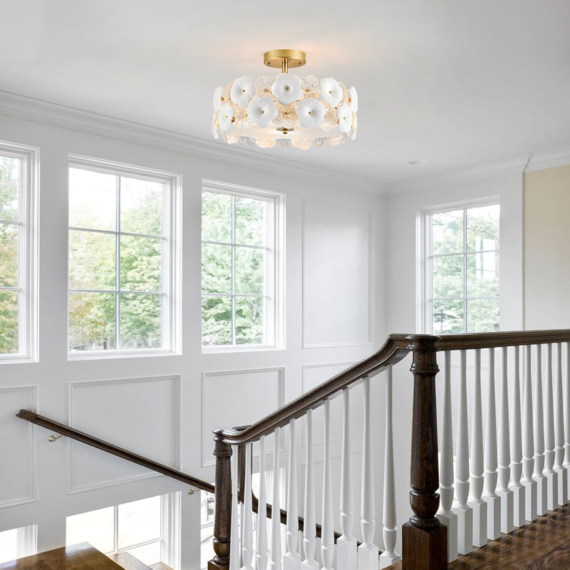 Lustre moderne semi-encastré en verre 16 po, H 5,6 po x l 16 po x P 16 po