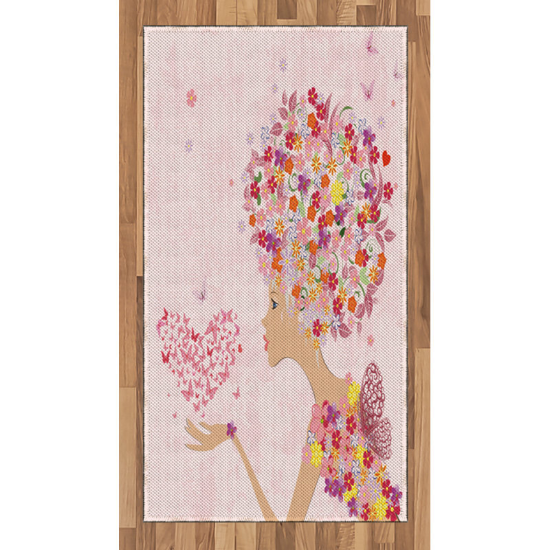 Pink High Density Long Fiber Poly Threads Decorative Area Rug Carpet, Rectangle 2'7" x 5'