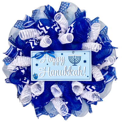 Happy Hanukkah Wreath with Light Blue Sign