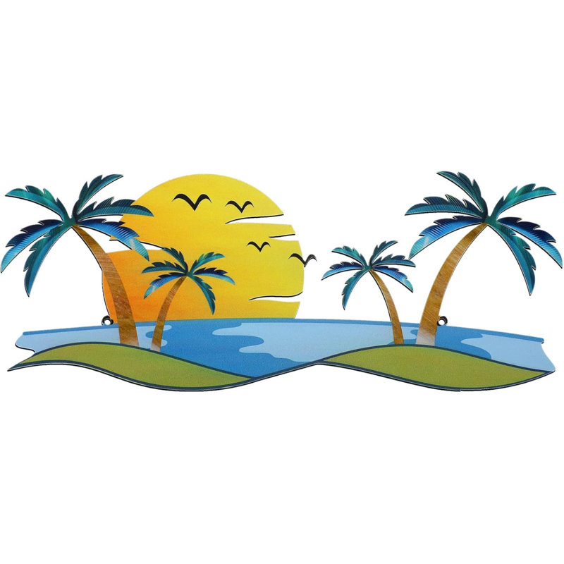 Coastal Palm Tree Metal Wall Art – Tropical Sunset Wall Décor For Indoor Outdoor