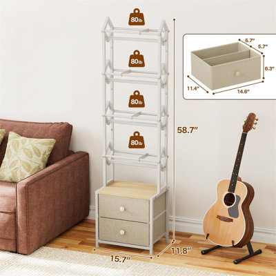 Étagère de rangement pour CD à 5 niveaux avec tiroirs, H 58,7 po, pour DVD et livres