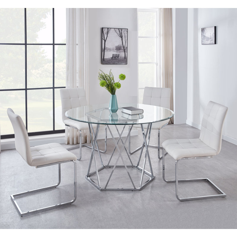 Jonasia 4 - Person Glass Top Pedestal Dining Set