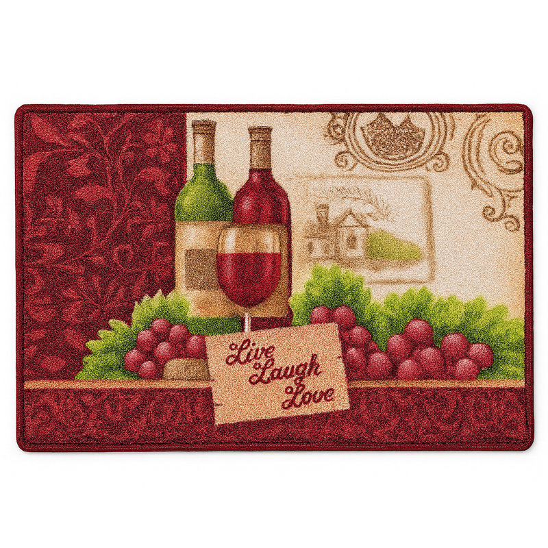 Burgundy Red Washable Kitchen Mat With Non-Slip Backing - 17"X24"