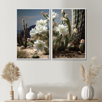 Blanc blanc vert cactus du désert - impressions sur toile blanches