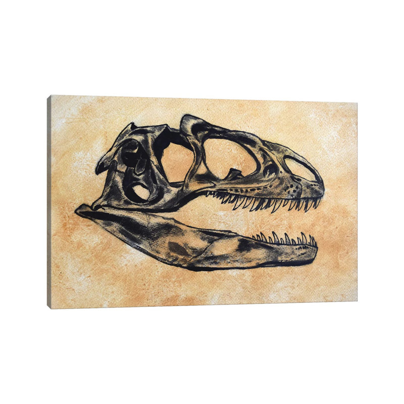«Allosaurus Dinosaur Skull» par Harm Plat - peinture sur toile tendue, H 8 po x l 12 po x P 0,75 po