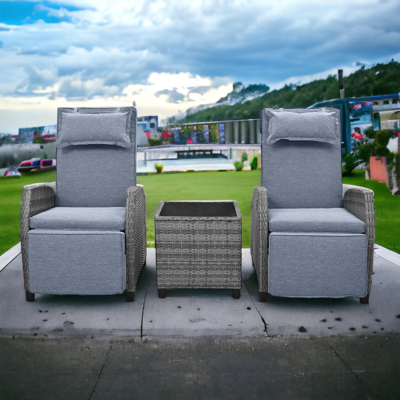 Kazuma Premium All-Weather Wicker 2 - Person Patio Conversation Set with Cushions, Gray