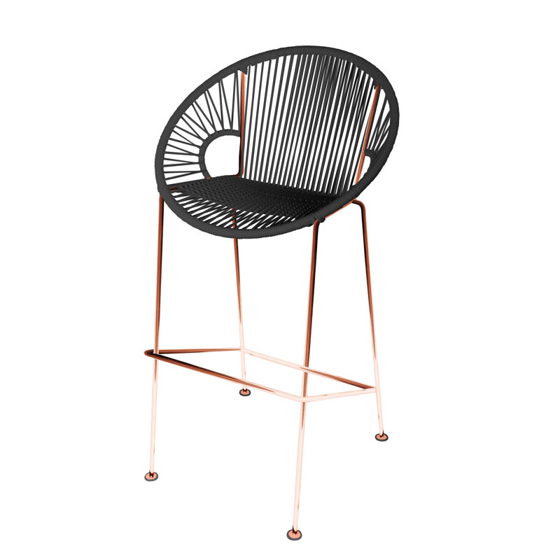 Alaena Puerto Indoor/Outdoor Handmade Bar Height Stool, Black, Copper