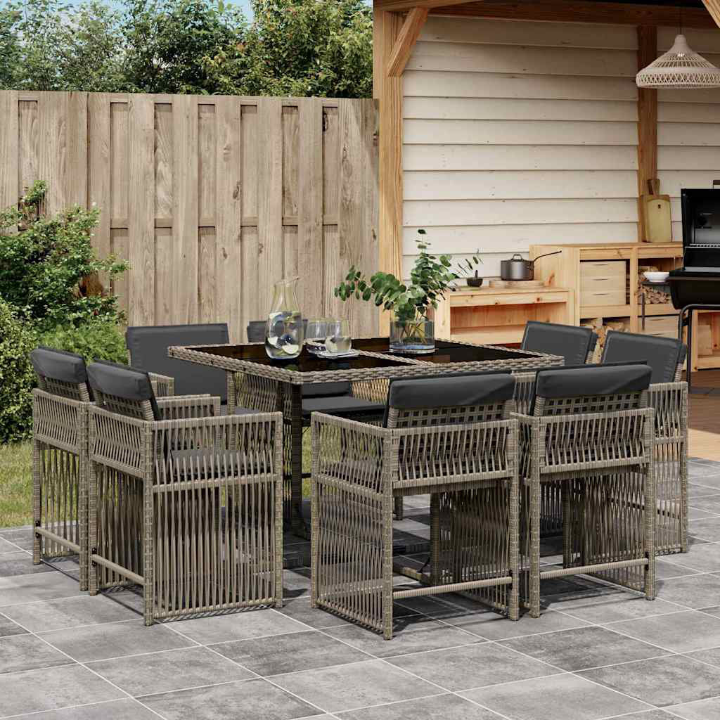 Vidaxl 9-Tlg. Garten-Essgruppe Mit Kissen Beigemischung Poly Rattan