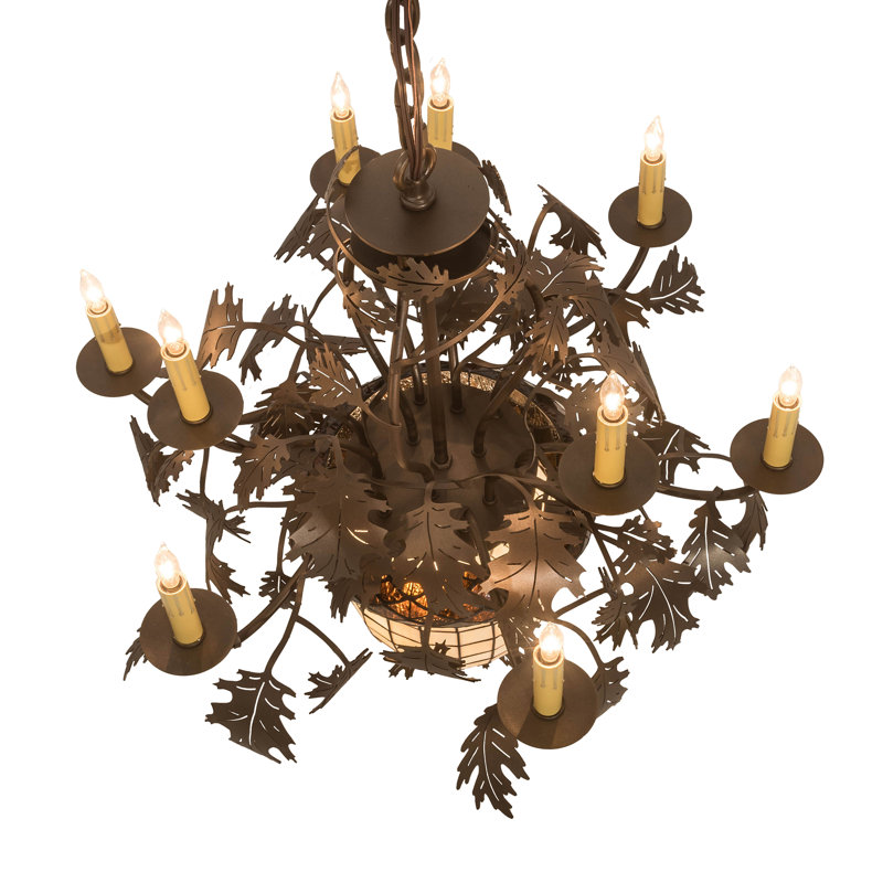 28" Wide Greenbriar Oak 9 Arm Chandelier