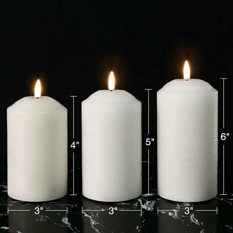 3 Pack Turquoise Blue Flameless Pillar Candles with Remote: Real Wax, Flickering LED, Battery-Operated, White