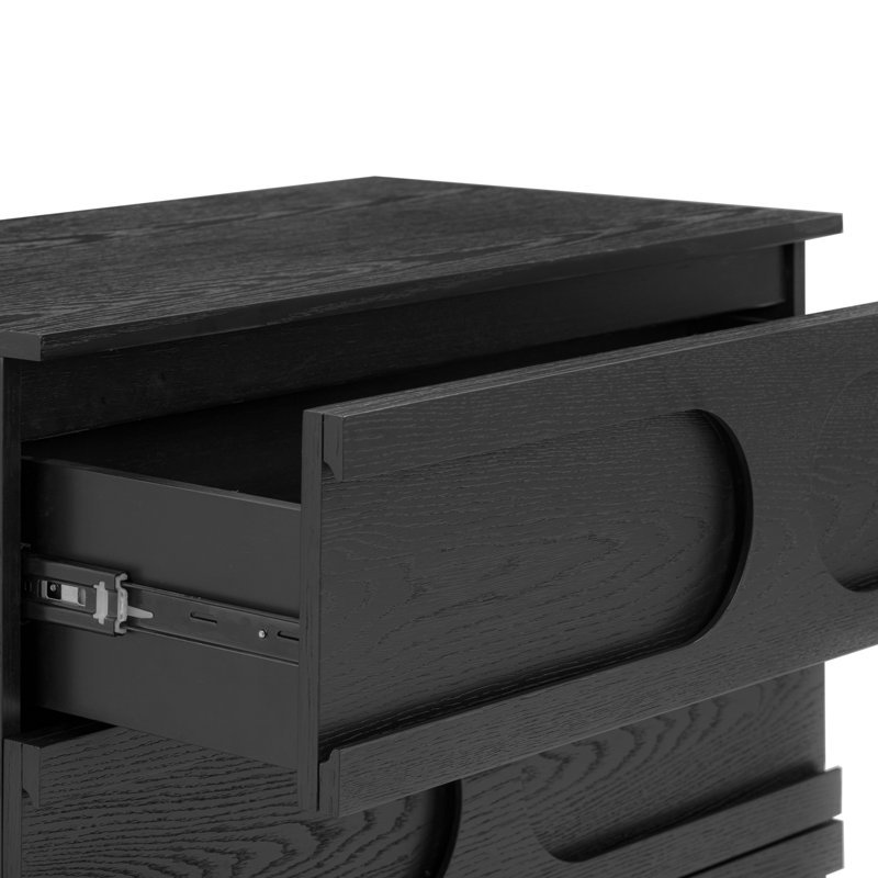 Mid-Century Modern Solid Wood 3-Drawer Dresser For Bedroom, Black 