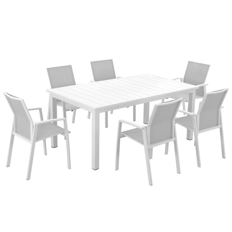 Ensemble de salle à manger de jardin Calliana avec table de salle à manger extensible et chaises empilables entièrement assemblées