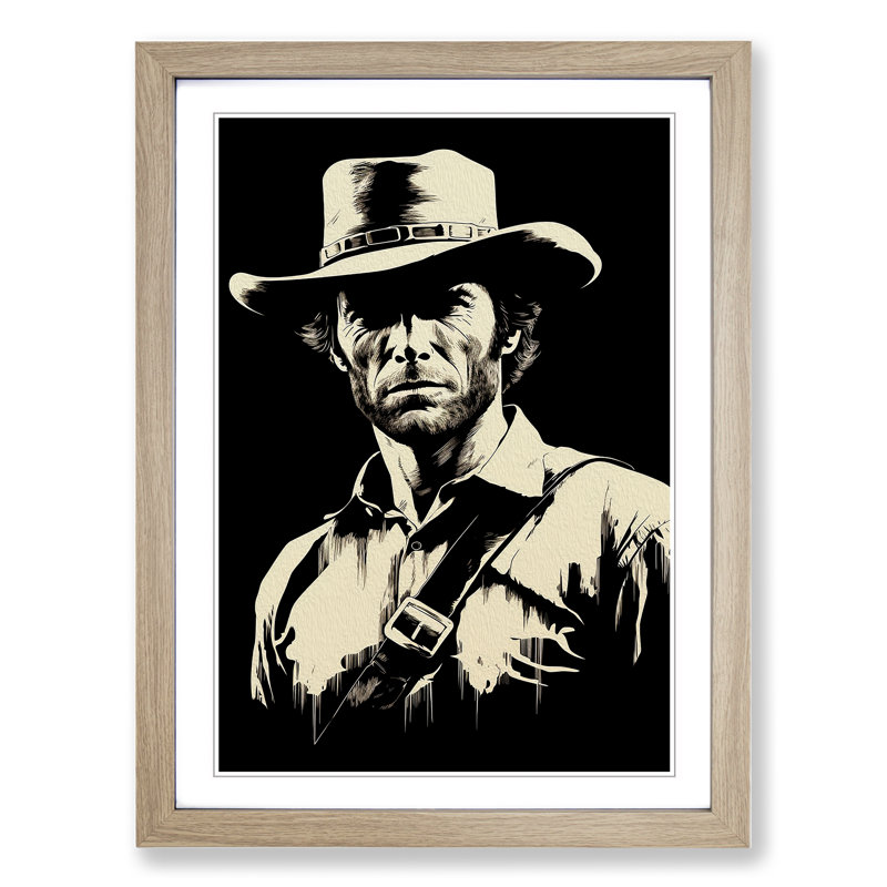 Clint Eastwood Line - Single Picture Frame Print on Wood, Oak, 64cm H x 46cm W x 2cm D