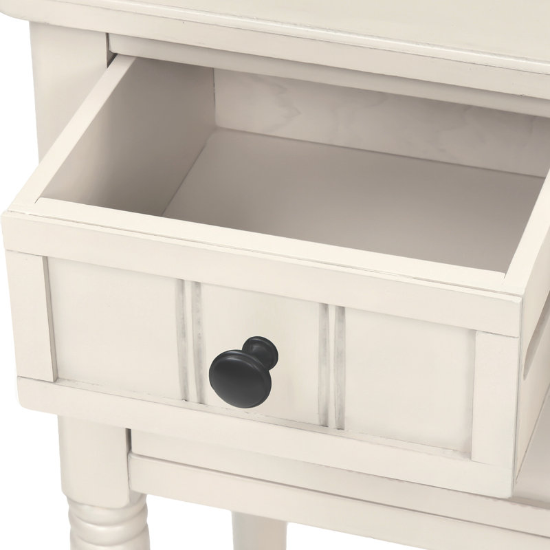 Narrow Console Table, Slim Sofa Table With Three Storage Drawers And Bottom Shelf, Ivory White