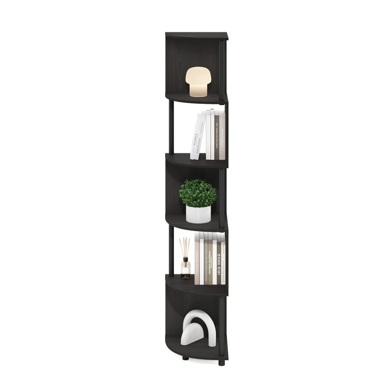 Sharee 5-Tier Zigzag Corner Shelf Bookcase, Bookshelf, Amber Pine/Black, Espresso/Black