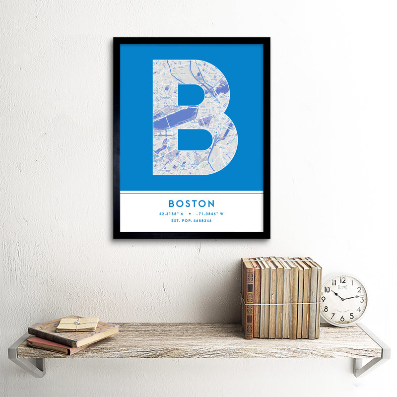 Boston City Map Boston Blue by Wee Blue Coo - Single Picture Frame Typography