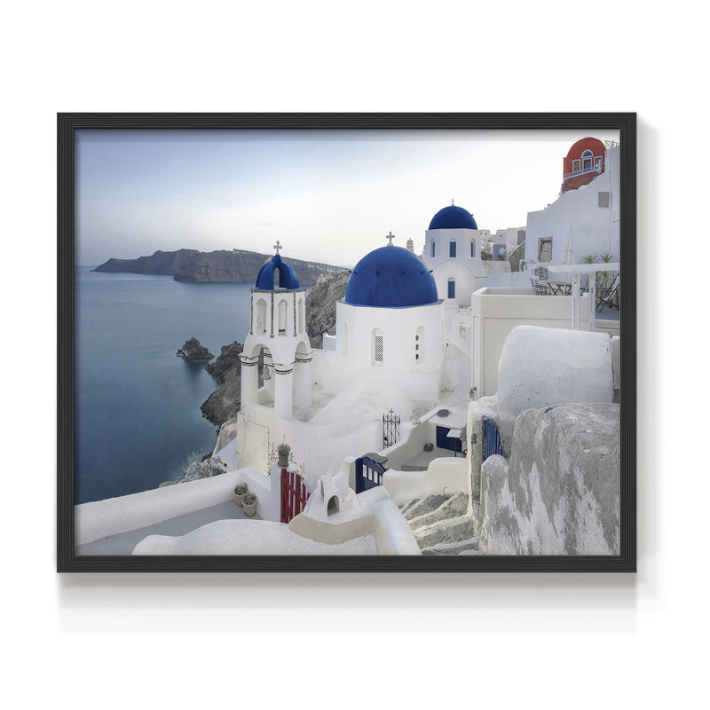 Lever de soleil de Santorin - reproduction encadrée - réarmable, Black, 16" H x 20" W