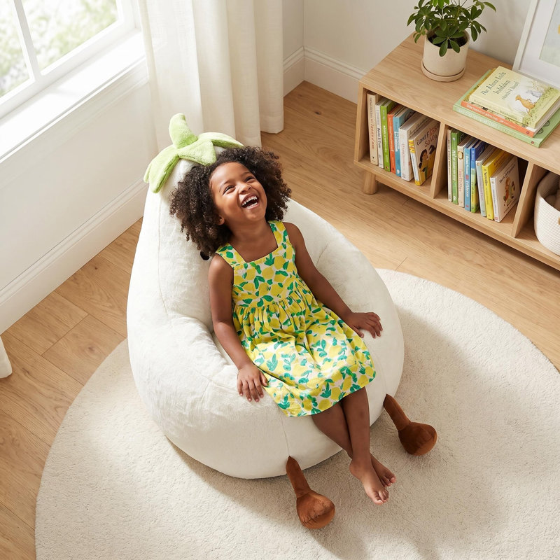 Fauteuil à billes aubergine avec housse lavable pour chambre d'enfant, Beige