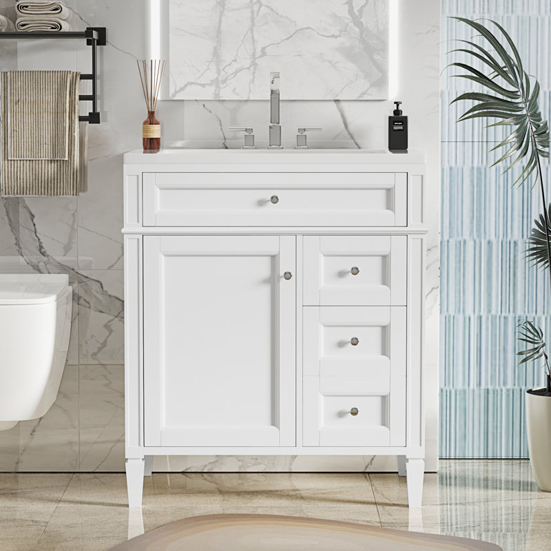 Tahaj Wood + Resin Freestanding Bathroom Cabinet, White