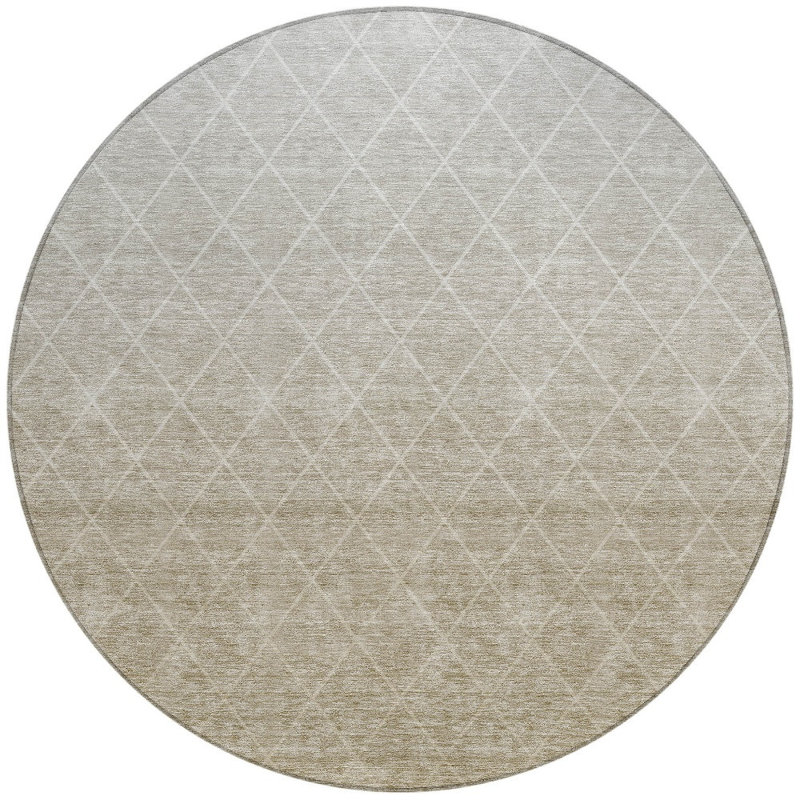 Tapis d'intérieur rond lavable géométrique 8 'taupe et gris