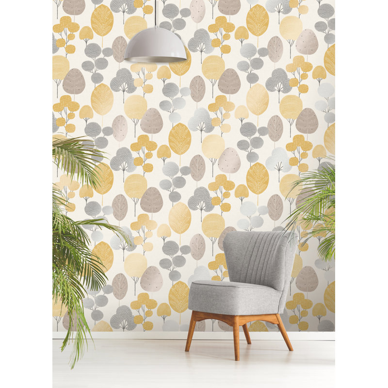 Elvana 10m x 52cm Textured Wallpaper Roll, Mustard