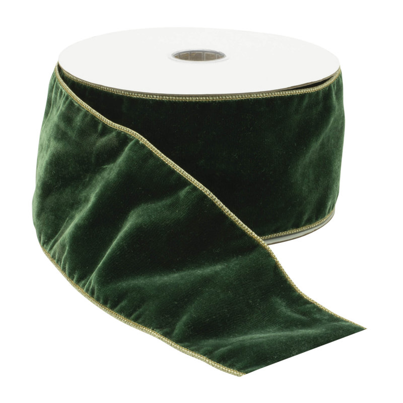 Ruban de velours à bord brut, Vert/doré, H 0,25 po x l 360 po x P 4 po