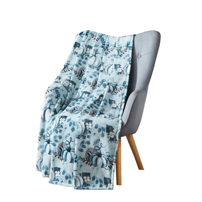 Harvest Teal Pumpkins  Printed Flannel Throw 50"X70"