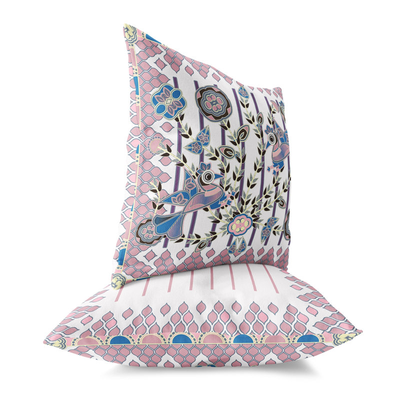 Aquatic Peacock Blue Floral 18" Square Outdoor Pillow