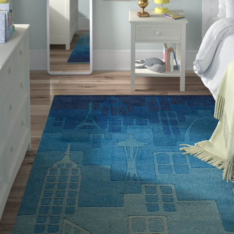 Tapis bleu touffeté à la main Aiyla, Rectangle 5 pi x 7 pi
