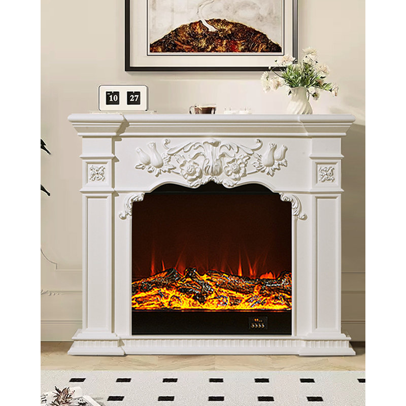 American-style electronic simulation flame fireplace, 41.34" H x 59.06" W x 12.99" D, White