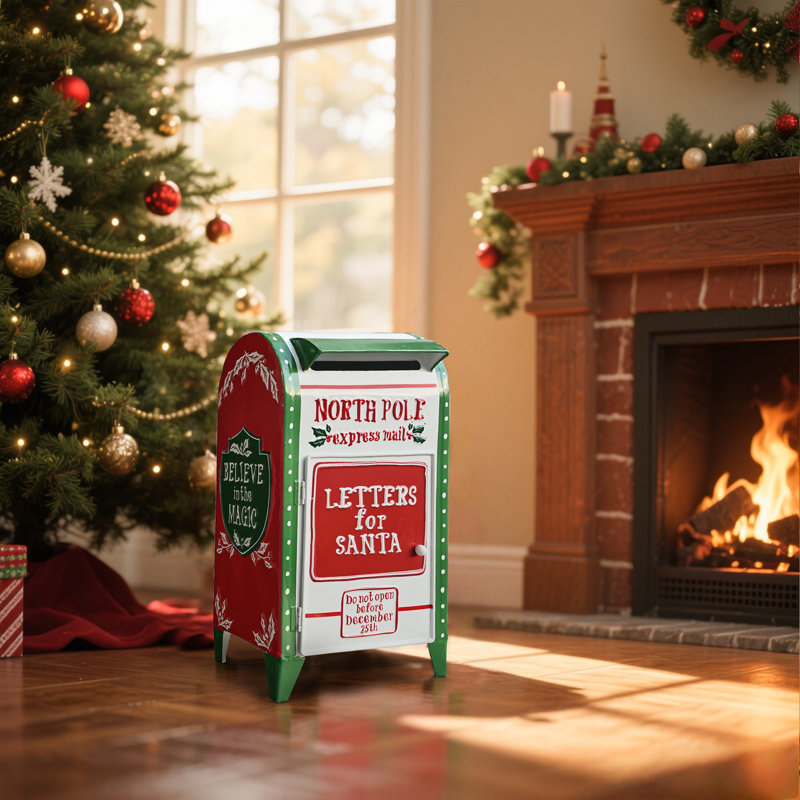  Boîte aux lettres père Noël pour décoration de Noël - boîtes aux lettres de boîte aux lettres de Noël rétro pour manteau de cheminée, porte d'entrée, ornement de porche, présentoir Holiday Village