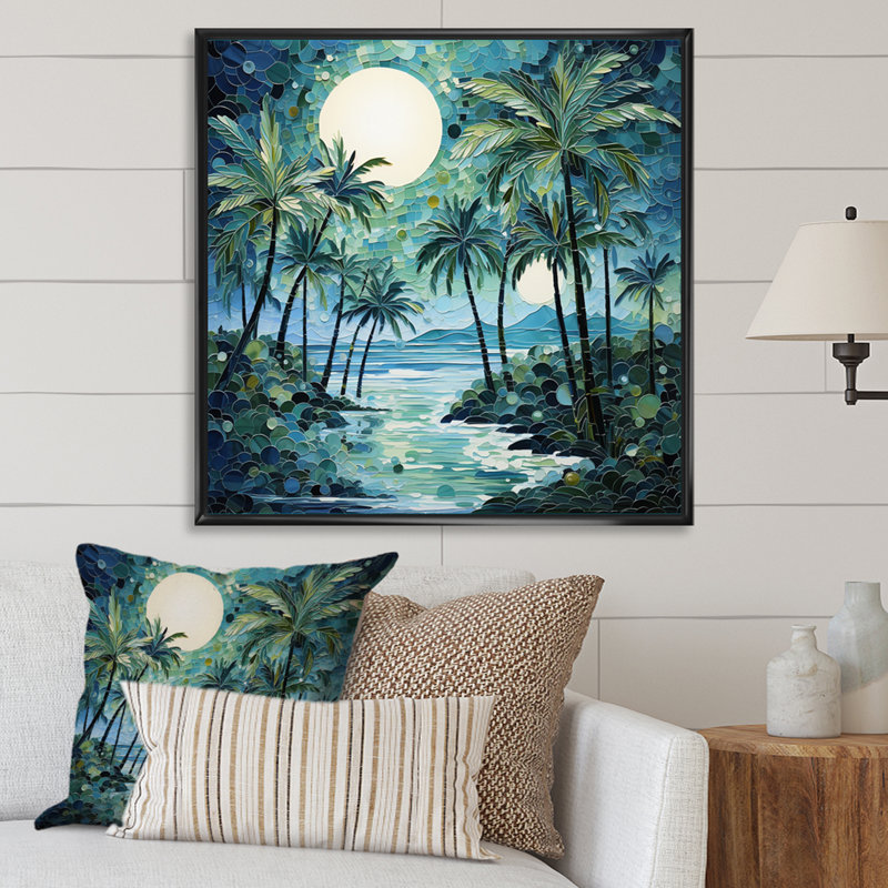 «Green Minimalims Palm Trees IV», reproduction sur toile, H 16 po x l 16 po x P 1 po, Cadre flottant noir