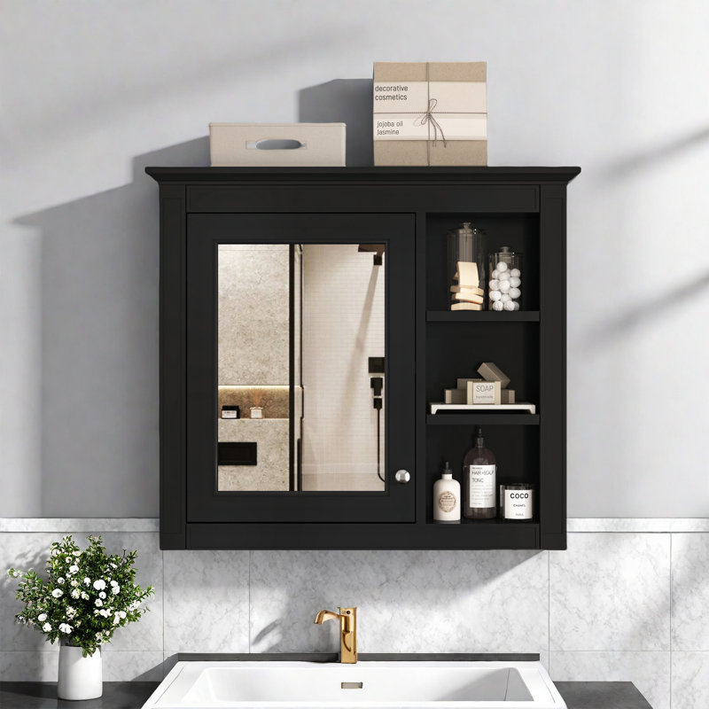 Élégante armoire murale de salle de bain avec miroir et 3 tablettes ouvertes - Armoire à pharmacie murale pour un rangement efficace dans la salle de bain