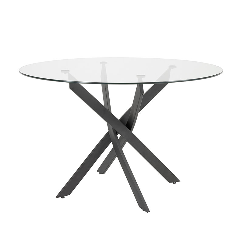 Gupton Round Glass Top Metal Base Dining Table, Black, 29.5”H x 47"L x 47"W