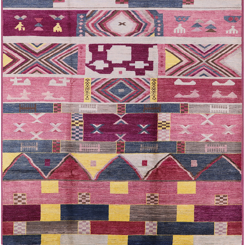 Tapis rose / bleu Winnsboro, Carré 8 pi